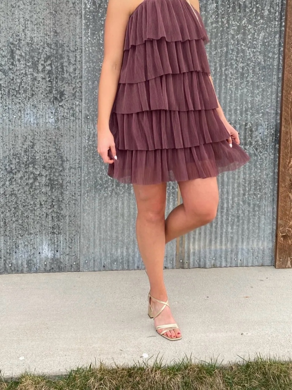 Listicle Mauve Tiered Ruffle Mini Dress - Picture 2 of 3